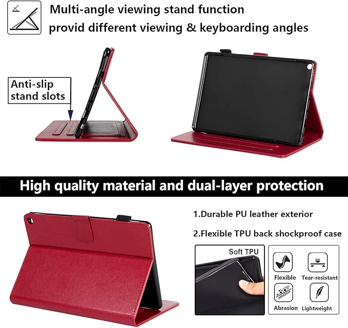 Case for Kindle Fire HD 10 &amp HD 10 Plus 10.1 (13th/11th Generation 2023/2021) Stand Embossed PU Leather Magnetic Wallet Cover with Pencil Holder/Pockets [Auto Wake/Sleep] Red Butterfly