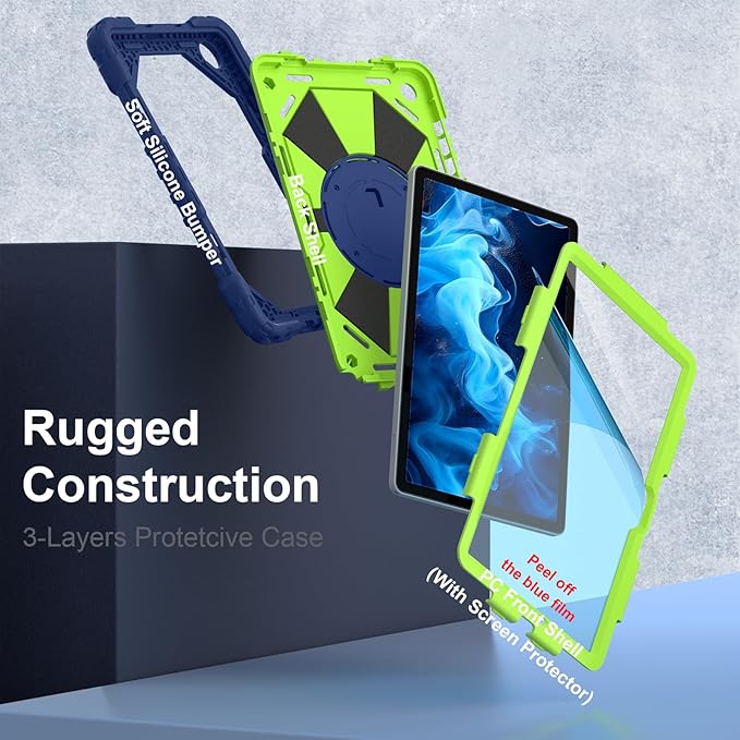 for Samsung Galaxy Tab A11 Plus/A9+ Case 2025/2023 11 Rugged Galaxy Tab A11+ Case Samsung A9 Plus Tablet Cover with 360 Rotating Stand Hand Strap Shoulder Strap Screen Protector Navy Green