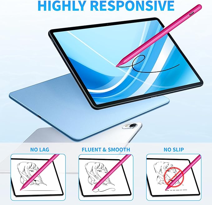 DRYMOKINI Stylus Pen Active Stylus Pen Touch Screens Compatible for Android and iOS Tablet/Phones Rechargeable Universal Stylus Pencil Compatible for A-pple/i-Pad/Phone Tablet BabyPink
