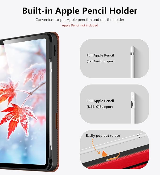 DTTO for iPad A16 Case iPad 11th / 10th Generation Case (2025/2022) 360 Degree Rotating Premium Leather Folio Stand Cover with Pencil Holder Bright Red