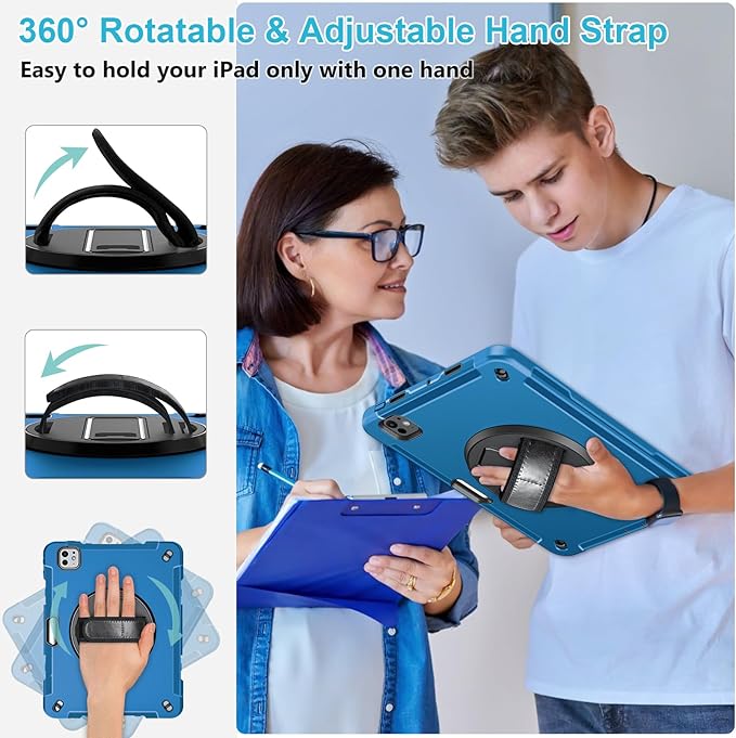Case for iPad Pro 11 M5 2025/ M4 2024: Protective Cover for iPad Pro 11 Inch 5th Generation with Screen Protector- Stand- Handle- Shoulder Strap- Pencil Holder- Blue