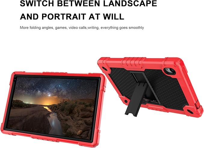 Deomoil for Urao C107/Jeazans OC101/C107 10.1 inch Tablet Hybird Case with Stand with 2 PCS Screen Protector for HiGrace C107/ZOFYWNAS C107/Freeski C107/Pswarfd 10.1 inch Tablet (Red/Black)