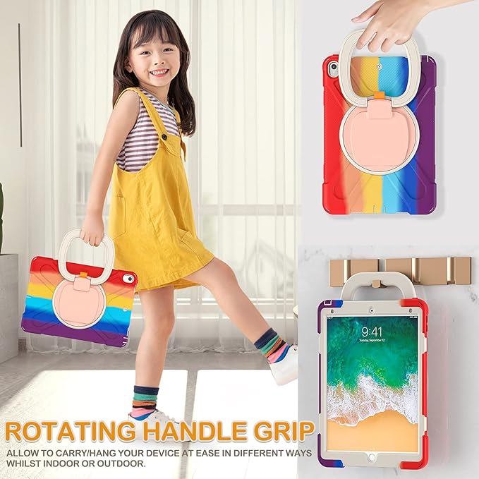 BRAECN Kids Case for iPad Pro 10.5” 2017/ iPad Air 3 Case 2019 Heavy Duty Rugged Hard Case Silicone with Pencil Holder Carrying Strap&ampKickstand for iPad Air 3rd Gen A1701 A1709 A2152-Colorful Re