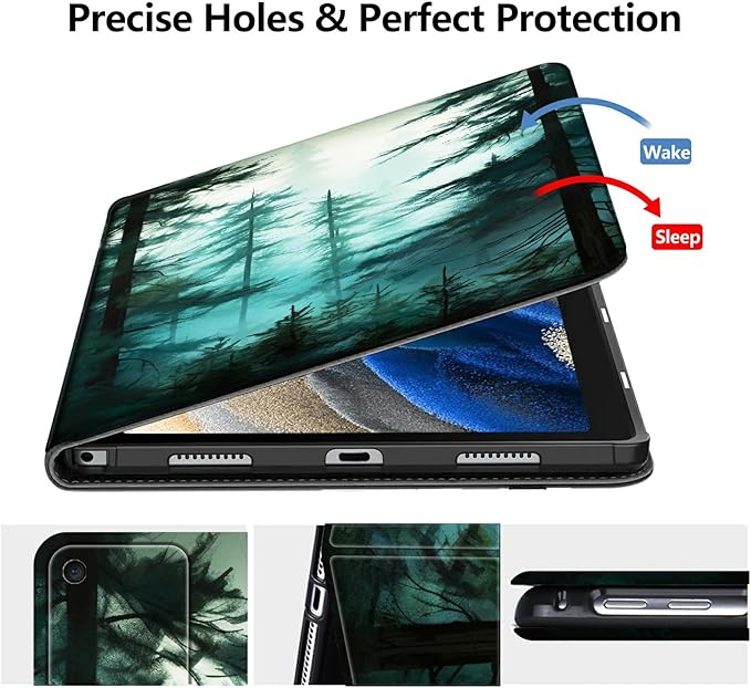 DIGTIALLL Case for Amazon Kindle Fire HD 10 &amp 10 Plus Tablet (11th Generation 2021 Release) 10.1 PU Leather Smart Protective Cover with Auto Sleep/WakePine Trees