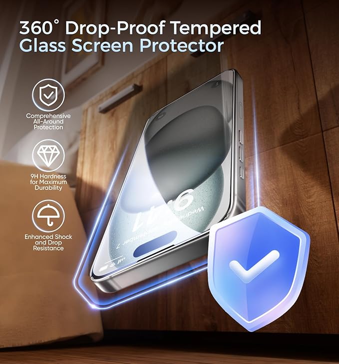MAGIC JOHN 3rd Gen Upgraded for iPhone 15/iPhone 16 Screen Protector 6.1 Inch HD Clear Shatterproof Tempered Film Auto Dust-Elimination Bubble Free Easy Installation 2 Pack