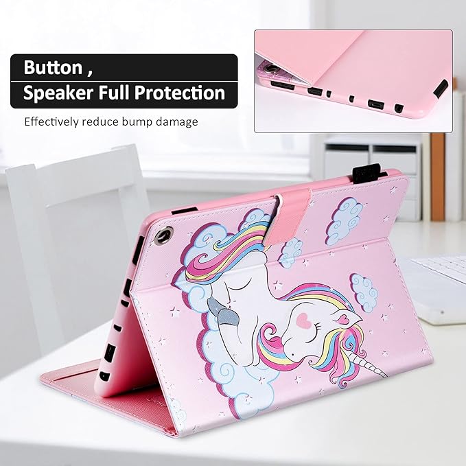 Dteck Case for All-New Fire HD 10 &amp HD 10 Plus Tablet (2021 Release 11th Generation) - Slim Multi-Angle Folio Stand Premium PU Leather Protective Smart Cover with Auto Wake Sleep Pink Unicorn
