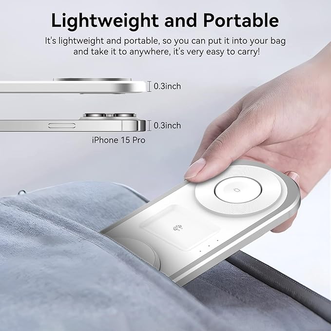 3 in 1 Fast Wireless Charger Stand for iPhone Foldable Travel Charging Station for Magsafe for iPhone 17/Air/16/15/14/13/12 Series Apple Watch Series AirPods pro/2/3/4 Gifts for Women Men (Silver)