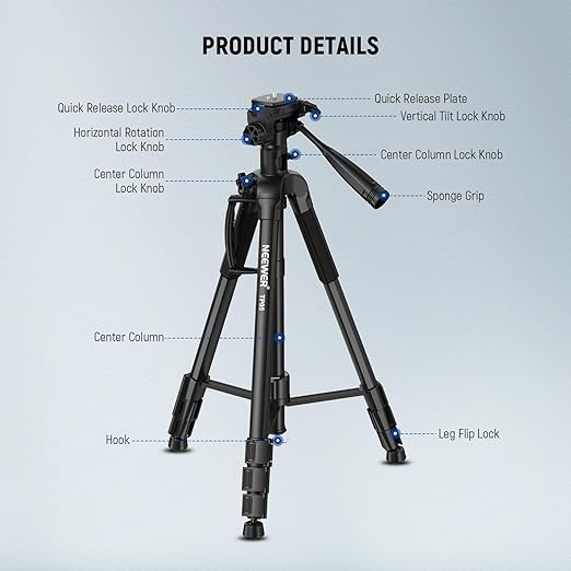 NEEWER Basic 74 Video Tripod Monopod 3 Way Pan Tilt Head Remote Overhead Camera Mount Horizontal Central Axis Phone Holder Compatible with iPhone DSLR Telescope Projector Max Load 17.6lb TP05