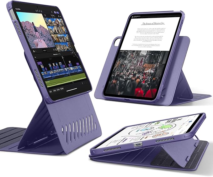 ESR for iPad A16 Case iPad 11th/10th Generation Case (2025/2022) Removable Magnetic Cover Adjustable Portrait/Landscape Stand with Raised Screen View 9 Standing Angles Purple