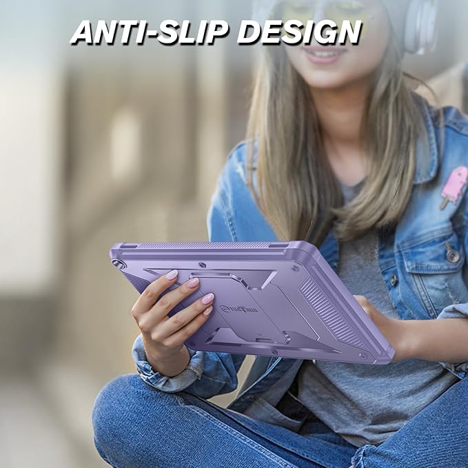 Fintie Shockproof Case for All-New Fire HD 10 Tablet (13th Generation 10.1 2023 Release) [Tuatara] Rugged Unibody Hybrid Bumper Kickstand Cover with Built-in Screen Protector Lilac Purple