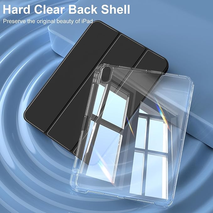 kenke Hybrid Case for iPad Air 11 Inch (M3) 2025 / (M2) 2024 iPad Air 5th/4th Gen 2022/2020 10.9 Inch with Pencil Holder Detachable Cover with Clear Hard Back Shell Auto Sleep/Wake Black
