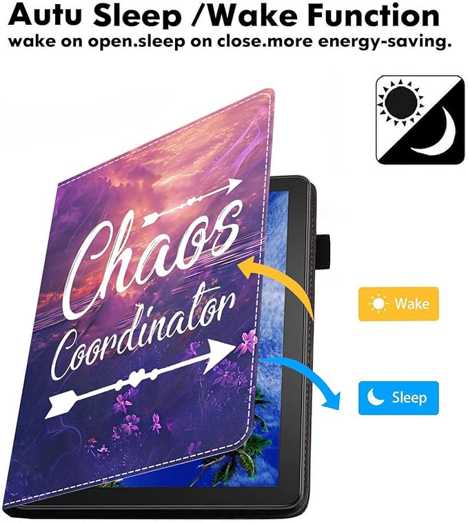 Case for Amazon Fire HD 10/HD 10 Plus Tablet 10.1 (13th/11th Generation 2023/2021 Release) Slim PU Leather Cover with Card Slot &amp Auto Wake/Sleep Quote Chaos Coordinator