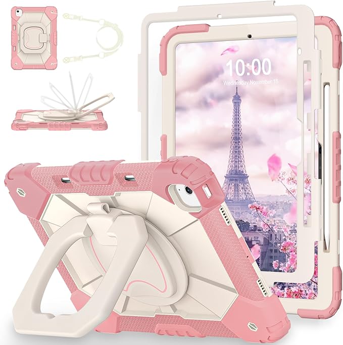 WESOROL for iPad Air 13 Inch Case with Screen Protector/360° Rotating Stand/Pencil Holder/Shoulder StrapMilitary Grade Shockproof Cover for iPad Air Case 13 Inch (M3/M2) 2025/2024 ReleaseRose Gold