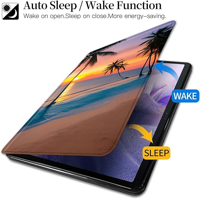 Case for iPad Pro 11 Inch Case M4(2024 5th Generation) Sunset Beach Palm Trees Theme 360 Degree Rotating Stand Protective Cover with Auto Sleep/Wake