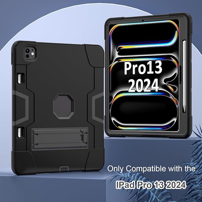 for iPad Pro 13 Inch Case M4 (2024 Model 7th Generation) with Kickstand Kids case for iPad Pro 13-inch (M4) case Protective Case for iPad Pro 13” 7th Generation A2925 A2926 A3007 Black