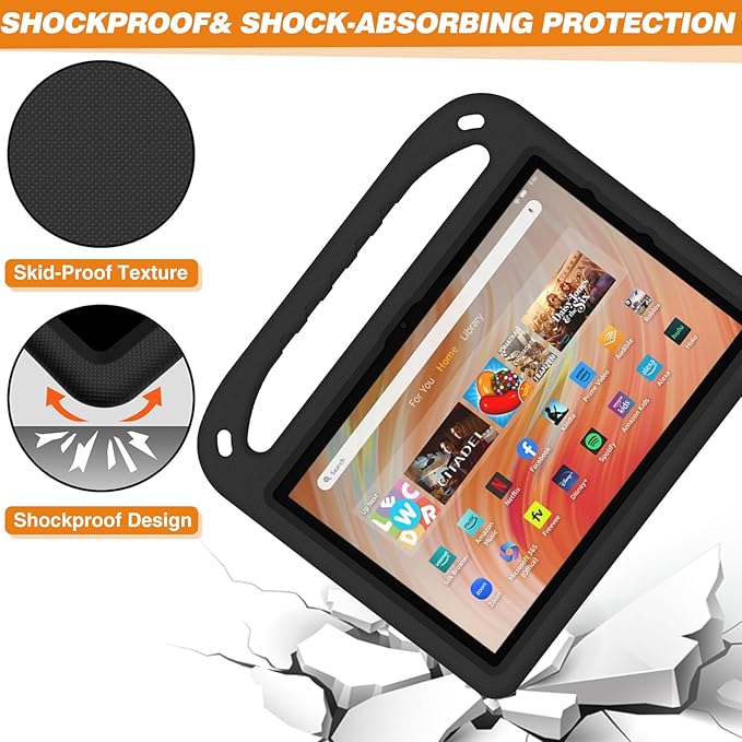 Dteck Kids Case for Fire HD 10 &amp HD 10 Plus Tablet(13th/11th Generation 2023/2021 Release)Lightweight Shockproof Kid-Proof Cover with Handle Stand for Kindle Fire HD 10 Kids Tablet 2023 2021 Bl