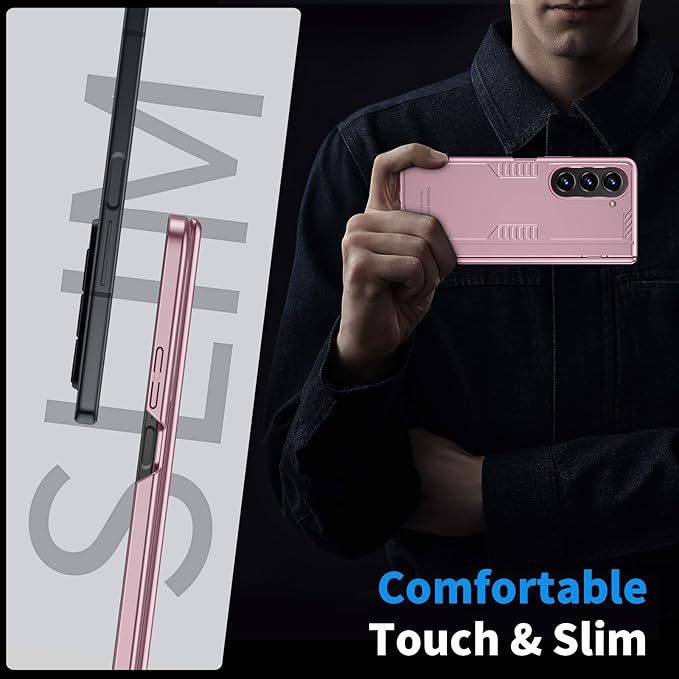 Phone Case for Samsung Z-Fold-5: [Hidden Kickstand][Wireless Charging] Slim Hinge Protection Lightweight Stand Case with Screen Protector- Protective Cover for Galaxy Fold 5 5G 2023 (Rose Gold)