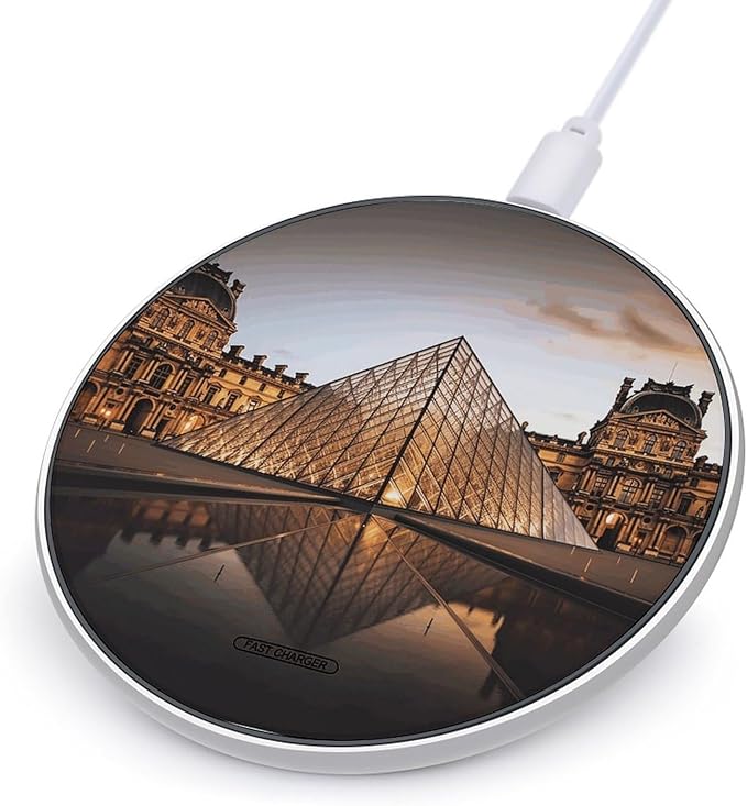 Louvre Museum in Paris Wireless Charger Fast Wireless Charging Pad with USB Cable 10W Anti-Slip Magnetic Wireless Charger Portable Slim Charger Puck Travel Charging Station
