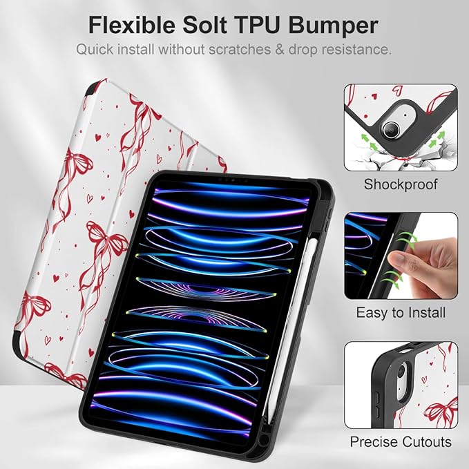 Mektron Case for iPad Air 11 inch (M4 2026 8th /M3 2025 7th /M2 2024 6th) Compatible with iPad Air 10.9 (2022 5th Gen /2020 4th Gen) Tablet Cover Buit in Pencil Holder Layer Bows