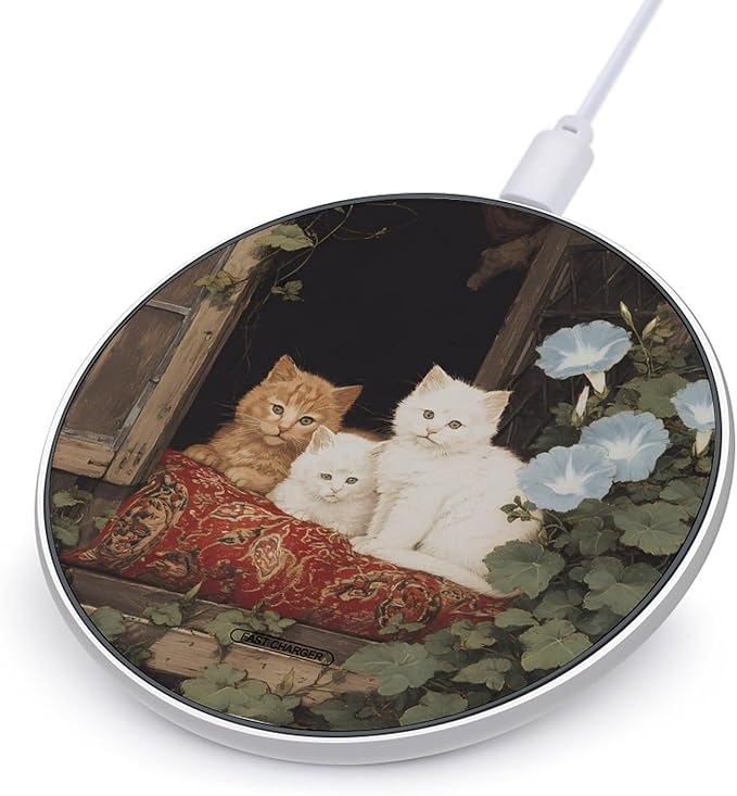 Cat Kittens Morning Glory Fast Portable Charger 10W Funny Graphic Phone Charging Pad with USB Cable