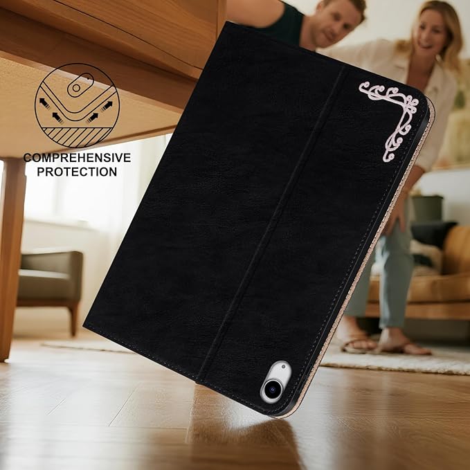 Tablet Case for iPad (A16) 11th Gen. 11 Inch 2025 iPad 10th Gen. 10.9 Inch 2022Vintage Style Women Girls Aesthetic Protective Smart Folio CoverAuto Sleep/WakeBlack