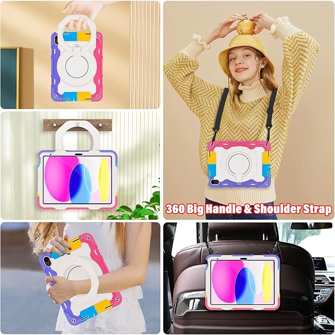 ROISKIN Case for iPad 11 inch (A16) 11th Generation 2025 iPad 10th Generation Case 10.9 for Kids with Screen Protector360 Kickstand &amp HandleShoulder StrapHeavy Duty Military Grade Drop Protec