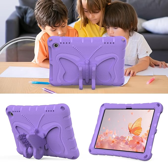 for Kindle Fire HD8 (2020/2022) Kids Girl Tablet Case Butterfly Wings Kickstand EVA Material Light Weight Shockproof Rugged Heavy Duty Kids Case for Kindle Fire HD8 Plus (2020/2022) (Violet)