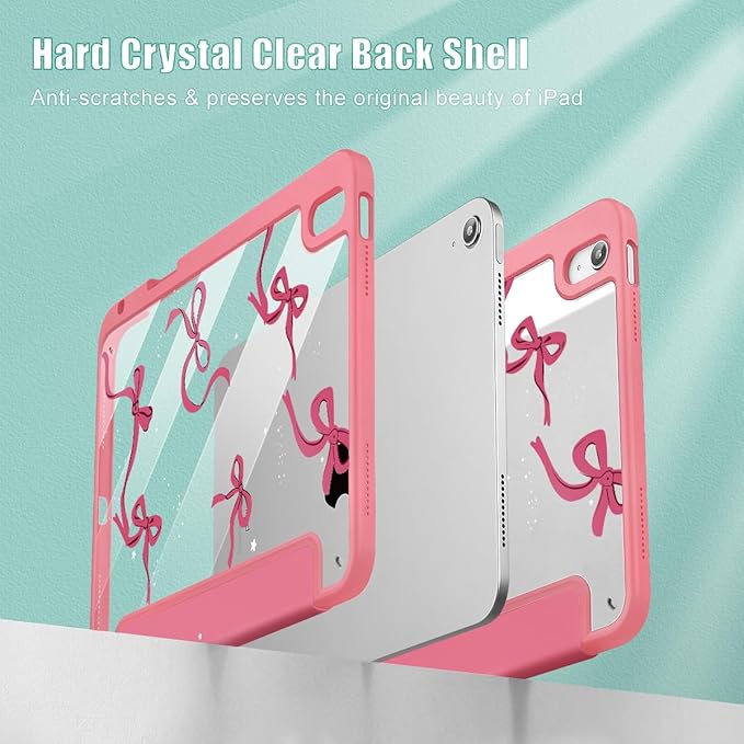 May Chen for iPad Air 11-inch M4/M3/M2 (2026/2025/2024) iPad Air 5th/4th 10.9 Inch - Shockproof Cover with Clear Back Shell &amp Penceil Holder Auto Wake/Sleep Stand Cover Watermelon red Bow