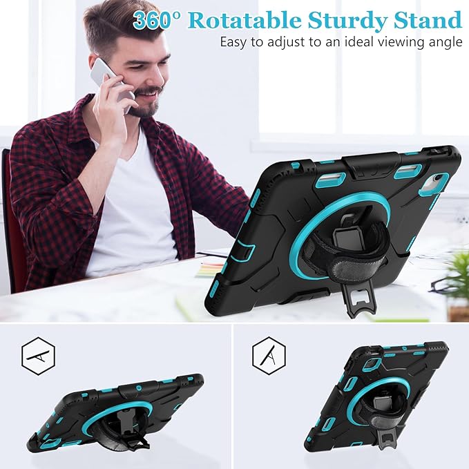Case for iPad Air 11 M4 2026/ M3 2025/ M2 2024: Silicone Cover for iPad Air 5th &amp 4th Generation 10.9 Inch (2020/2022) with Screen Protector- Stand- Handle- Shoulder Strap- Pencil Holder