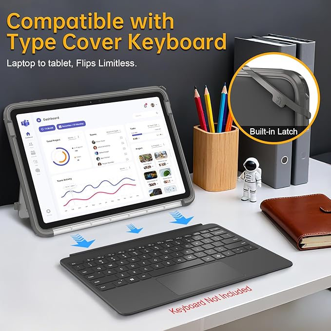 Fintie Hard Case for Microsoft Surface Pro 12 Inch 1st Edition (2025) - Shockproof Folio Rugged Cover with Clear Transparent Back Shell Compatible with Type Cover Keyboard (Gray)