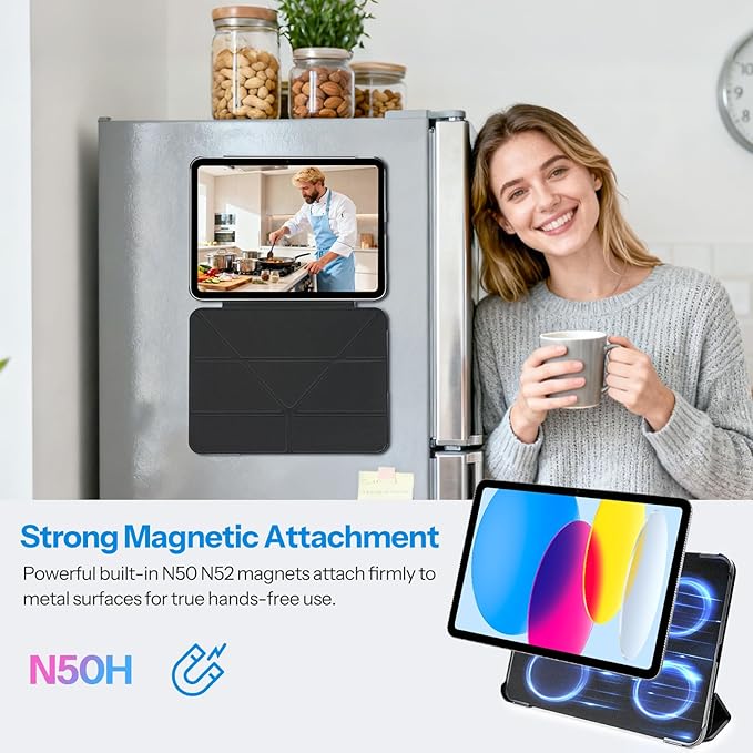SPARIN Magnetic Case for iPad A16 11th/10th Gen (2025/2022) Origami Stand Cover with Auto Sleep/Wake Multi-Angle Viewing Hidden Pencil Holder Ultra Slim Lightweight &amp Stable on Sofa/Bed - Blac