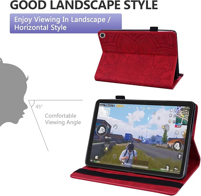 Dteck Case for All-New Amazon Fire HD 10 and 10 Plus Tablet (13th/11th Generation 2023/2021 Release)PU Leather Slim Folding Stand Cover with Pencil Holder Shockproof Magnetic Card Slots ShellRed
