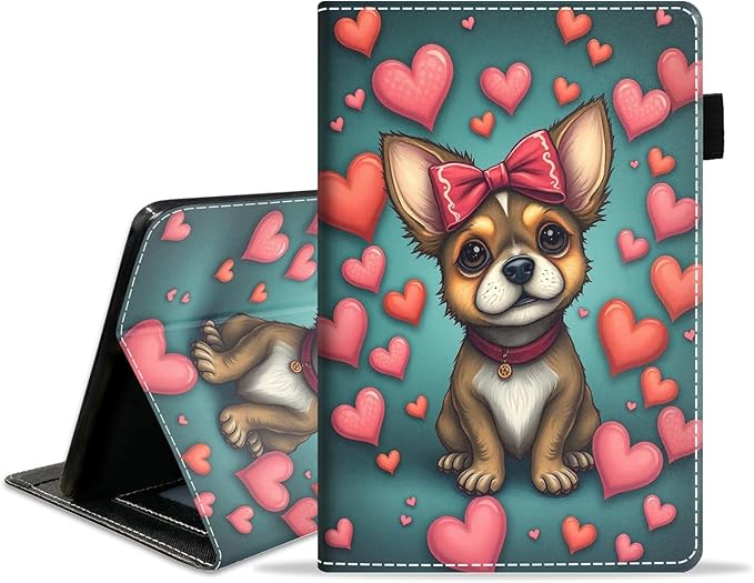 Case for Amazon Fire HD 10/HD 10 Plus Tablet 10.1 (13th/11th Generation 2023/2021 Release) Slim PU Leather Cover with Card Slot &amp Auto Wake/Sleep Cartoon Dog with Bow On Head
