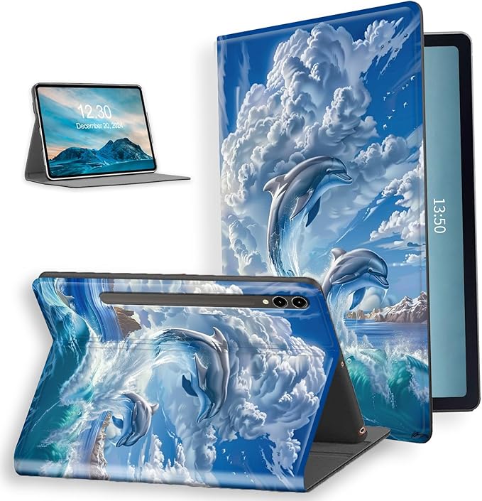 for Samsung Galaxy Tab S9 Ultra 14.6 Tablet 2023 Case–PU Leather Folio Cover with Auto Sleep/WakeStand - Style Shockproof Protective Case for Galaxy Tab S9 UltraCute Dolphins