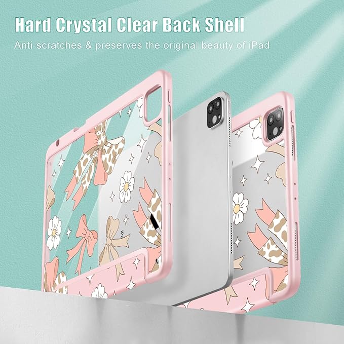 Tuiklol for iPad Pro 11 Inch Case M2 2022 Gen 4th -Built-in Pencil Holder Shockproof Cover Clear Transparent Back Shell Fit for iPad 11’’ 2021 2020 2018 Gen 3rd/2nd/1st for KidLeopard Bow Gary