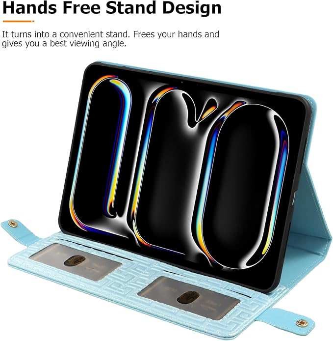 Dteck iPad 10th Generation Case 10.9 2022 - Luxury Sparkle PU Leather Kickstand With Pencil Holder Shoulder Hand Strap Card Slots Shockproof Protective Magnetic Pockets Wallet Lightblue