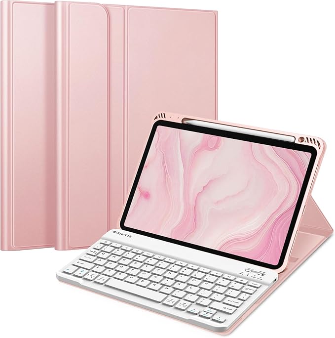 Fintie Keyboard Case for iPad Air 11-inch M4/M3/M2 (2026/2025/2024) iPad Air 5th/4th Generation (2022/2020) 10.9 Inch - Soft TPU Cover w/Magnetically Detachable Bluetooth Keyboard Rose Gold