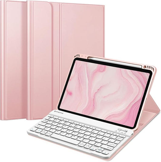 Fintie Keyboard Case for iPad Air 11-inch M4/M3/M2 (2026/2025/2024) iPad Air 5th/4th Generation (2022/2020) 10.9 Inch - Soft TPU Cover w/Magnetically Detachable Bluetooth Keyboard Rose Gold