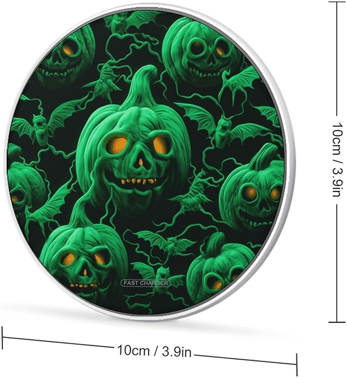 Green Ghost Horror Halloween Pumpkin Wireless Charger Fast Wireless Charging Pad with USB Cable 10W Anti-Slip Magnetic Wireless Charger Portable Slim Charger Puck Travel Charging Station