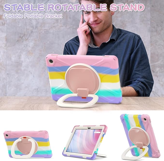 All-New Fire HD 10 &amp Fire HD 10 Kids Pro Tablet Case (13th Gen 2023 Release)Heavy Sturdy Shockproof Kids CaseRotating Stand/Carrying Strap (Colourful Pink)