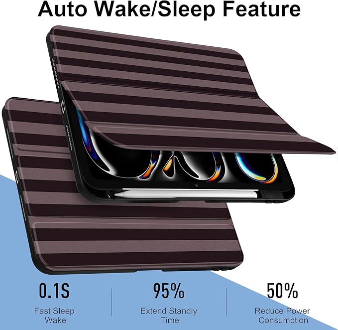 DONGKE for iPad Pro 11-Inch Case (M5 2025 / M4 2024) 6th/5th Generation [Auto Sleep/Wake &amp Pencil Pro Holder] Clear Acrylic Back Smart Trifold Stand Cover Brown Stripes