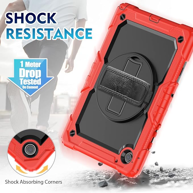 Timecity Case for Samsung Galaxy Tab A8 10.5 inch SM-X200/X205/X207 with 360 Degree Rotatable Kickstand Hand Strap Shoulder Strap for Samsung Galaxy Tab A8 Tablet 2022 Released Red
