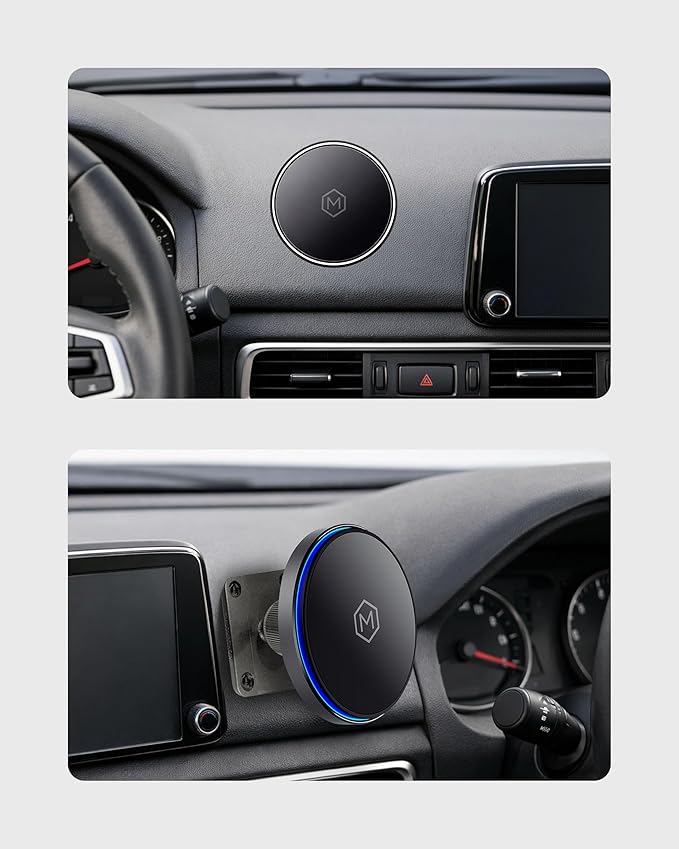 MagSwitch Qi2 Magsafe Car Mount Charger - Magnetic Cell Phone Holder with AMPS Plate Mount 15W Fast Charger with a Built in On/Off Switch for Charging Compatible with iPhone &amp Samsung
