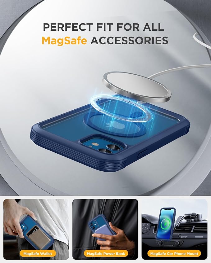 Miracase Magnetic for iPhone 12 mini Case [360 Full-Body Protection &amp Complete Camera Guard] Drop &amp Scratch-Resistant Shockproof Stylish Clear iPhone Case iPhone 12 mini Cover Blue
