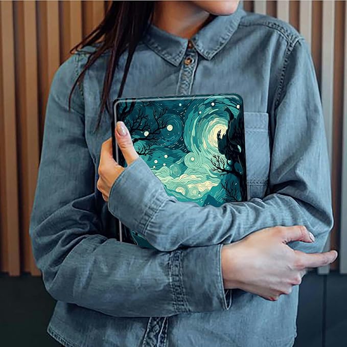 Starry Night Art Print Pattern Case for Samsung Galaxy Tab S9 Plus/X810/X816B/X818U/S9 FE Plus 12.4inch/S10 PlusBFDHGQZC 360 Degree Rotating Stand Protective Cover with Auto Sleep/Wake