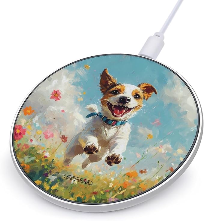 Happy Jack Russell Terrier Dog Running Phone Charger Magnetic Charging Pad Anti-Slip with USB Cable