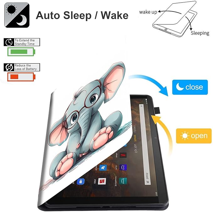 Case for Amazon Kindle Fire HD 8 Tablet 8(12th/10th Generation 2022/2020 Release) &amp HD 8 Plus TabletSlim Fit Foldable Standing Cover Case with Auto Sleep/WakeCute Elephant