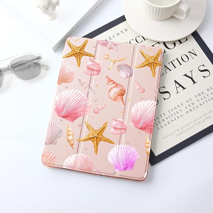 JOYLAND Conch Shell Case for iPad 10th Generation Case 10.9 inch/iPad (A16) 11th Generation 11 Inch 2025 with Pencil Holder-Trifold Stand Protective Cover with Soft TPU BackPink