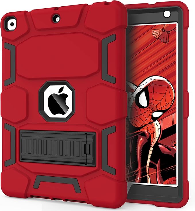 CCMAO for iPad 9th/8th/7th Generation 10.2 Inch Case 2021/2020/2019 with Kickstand Heavy Duty Shockproof Hybrid Three Layer Protective Cover Red+Black