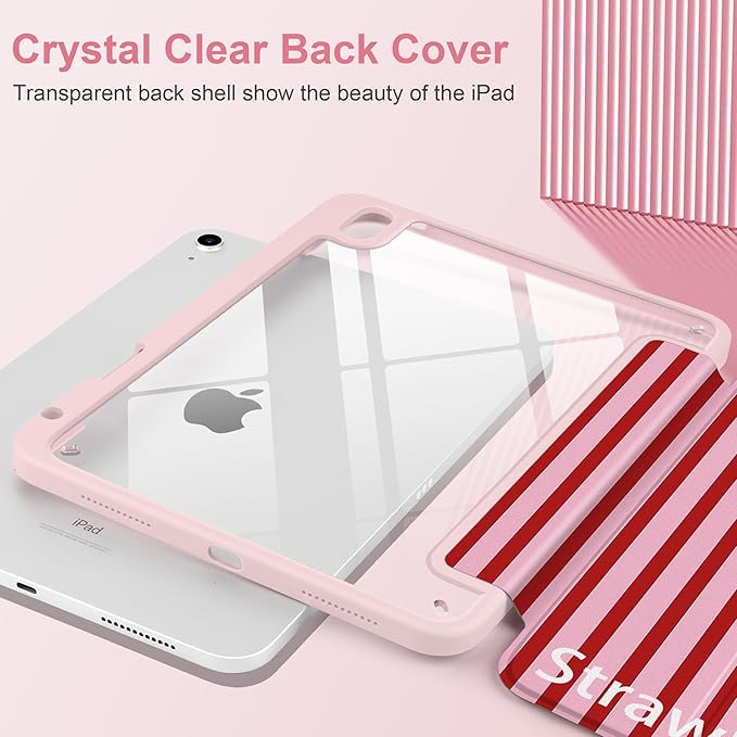 Case for iPad (A16) 11th Generation 11 inch 2025 /iPad 10th Gen 10.9 2022 Cute Striped Trifold Stand Cover with Clear Back Auto Wake Sleep Aesthetic Preppy Design for Girls Women Stripe